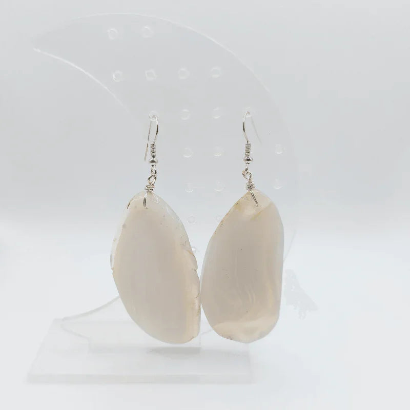 Boucles d'Oreilles en Agate Blanche- Pierre Brute pour Femmes - Litho Natura
