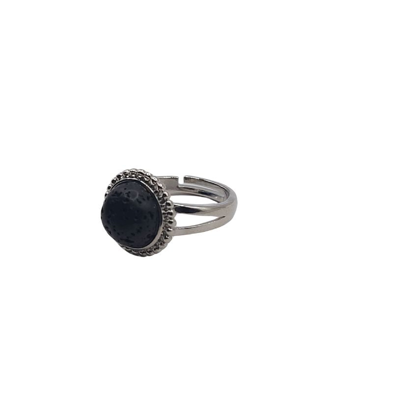 Bague Ronde Ajustable - Lave Noire