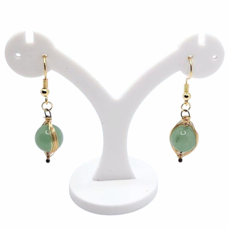Boucles d'Oreilles Pendantes Tressées - Aventurine Verte