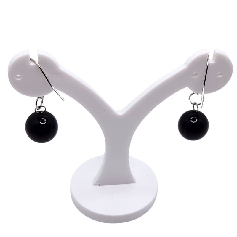 Boucles d'Oreilles Rondes en Acier Inoxydable - Onyx Noir
