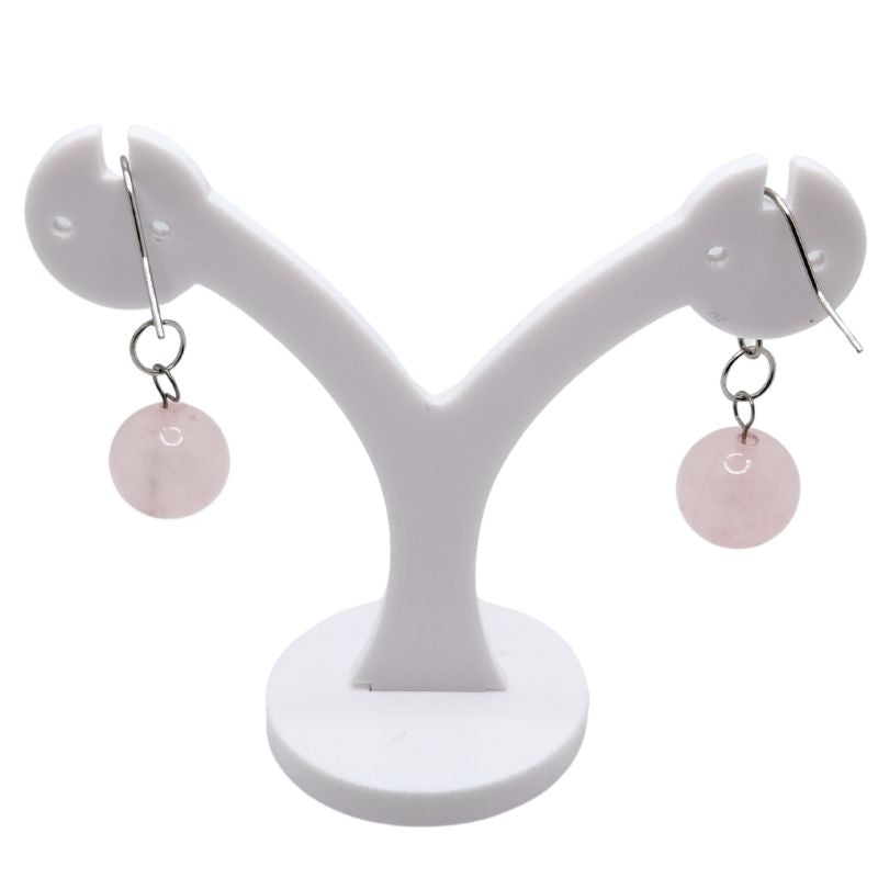 Boucles d'Oreilles Rondes en Acier Inoxydable - Quartz Rose