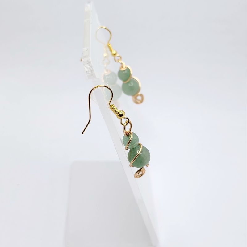 Boucles d'Oreilles en Aventurine Verte Naturelle - Plaqué Or