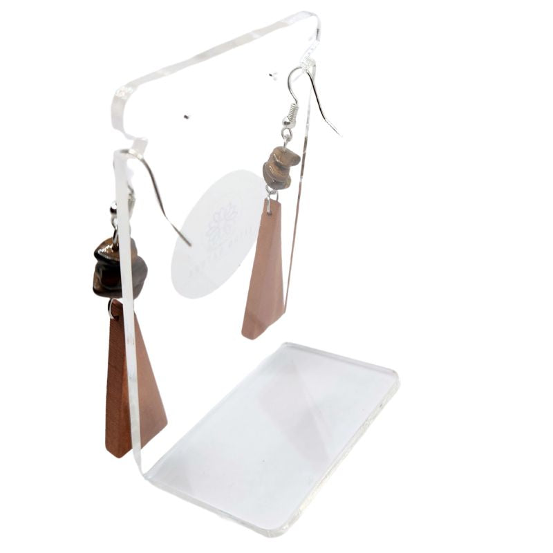 Boucles d’Oreilles en Bois de Poirier - Oeil de Tigre