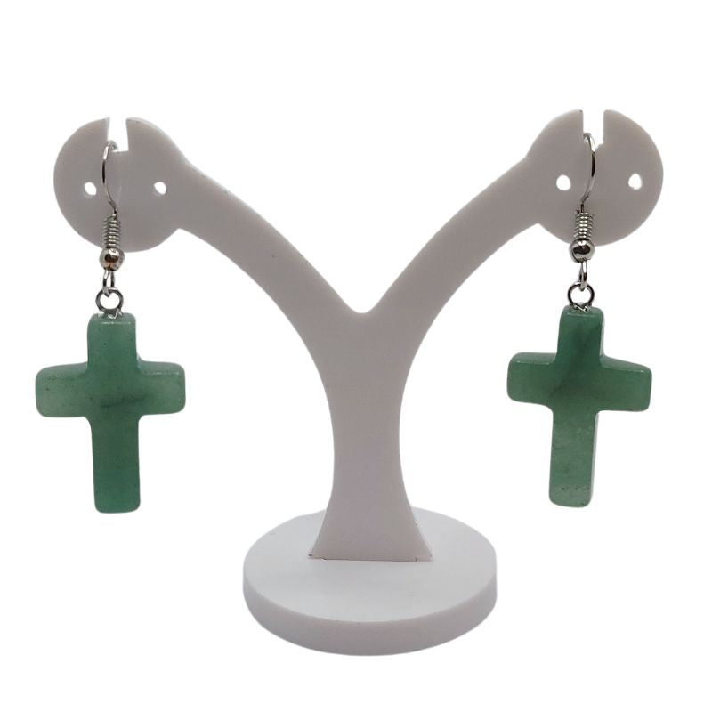 Boucles d'Oreilles en Croix - Aventurine Verte Naturelle