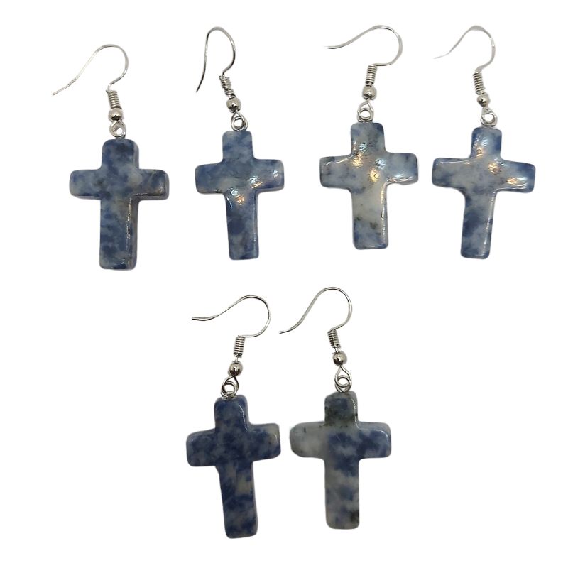 Boucles d'Oreilles en Croix - Sodalite Naturelle
