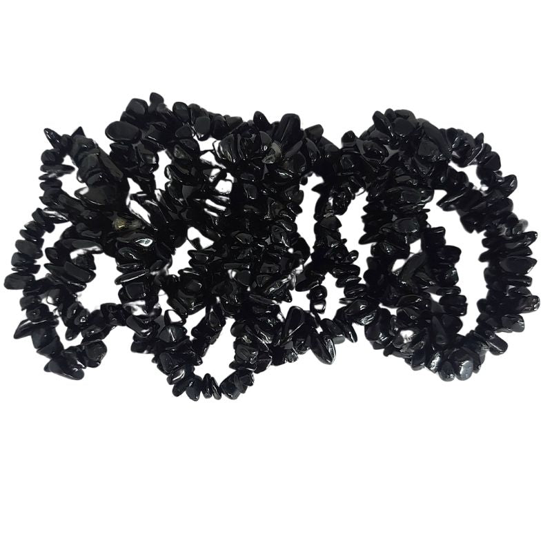 Bracelet Chips en Tourmaline Noire Élastique