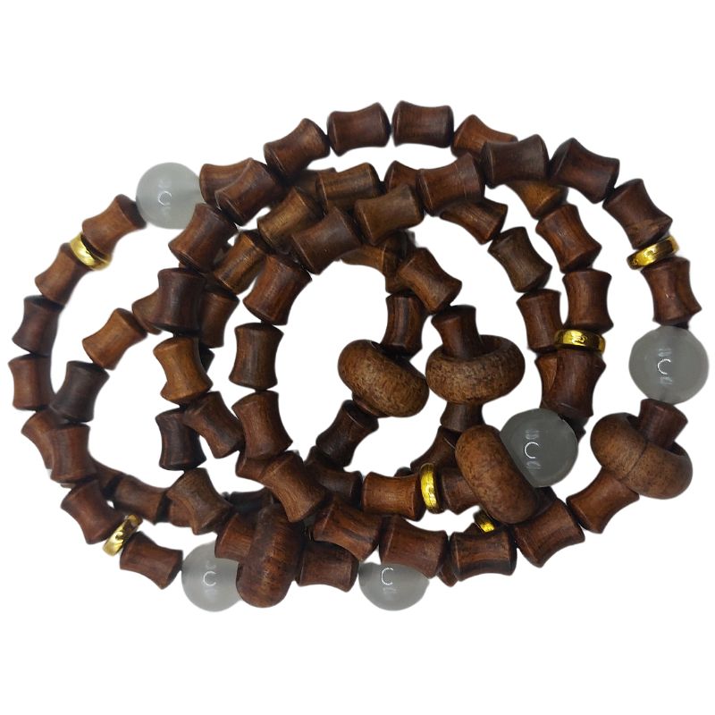 Bracelet Extensible en Perles de Bois de Santal et de Bambou - Bois Rose - Litho Natura