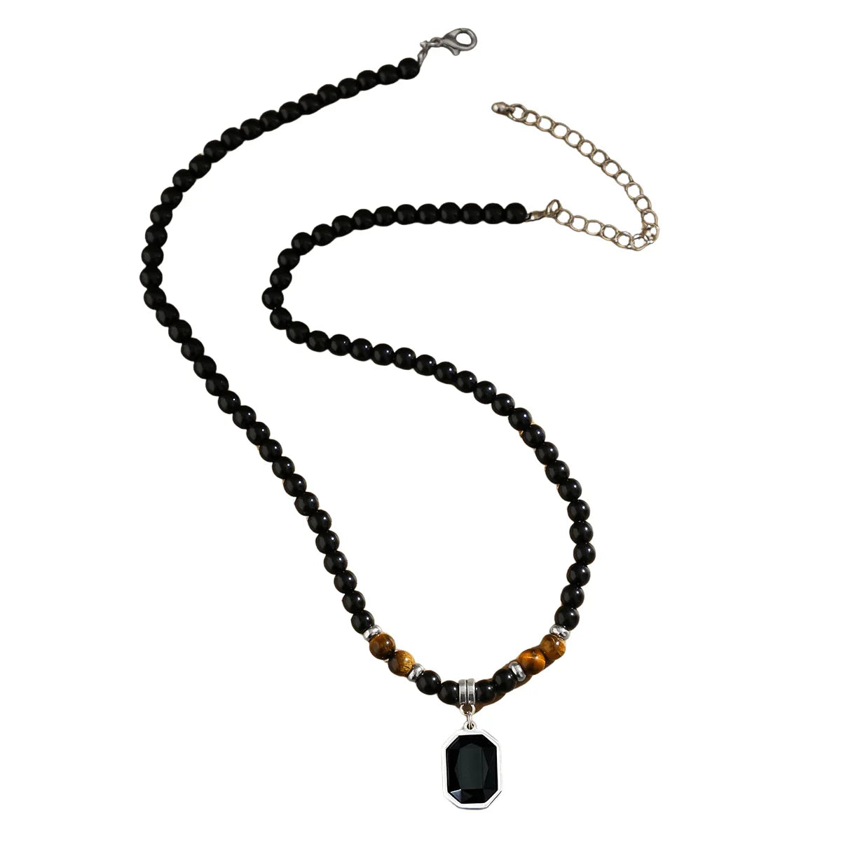 Collier avec pendentif en pierres naturelles (Œil de Tigre et Onyx) - Litho Natura