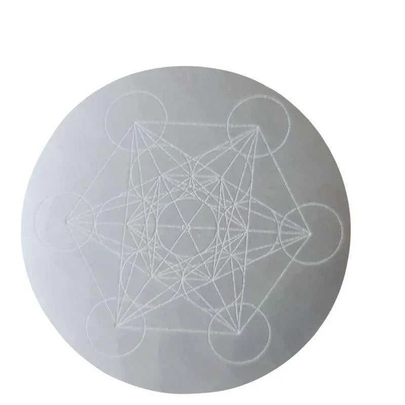 Disque de Sélénite avec Gravure Métatron - Purification et Bien-être - Litho Natura