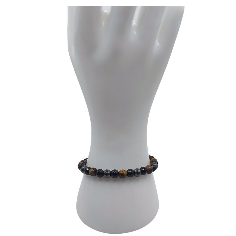 Shamballa Triple Pierre (Œil de Tigre, Hématite et Obsidienne) - Bracelet Simple Rang Ajustable - Litho Natura