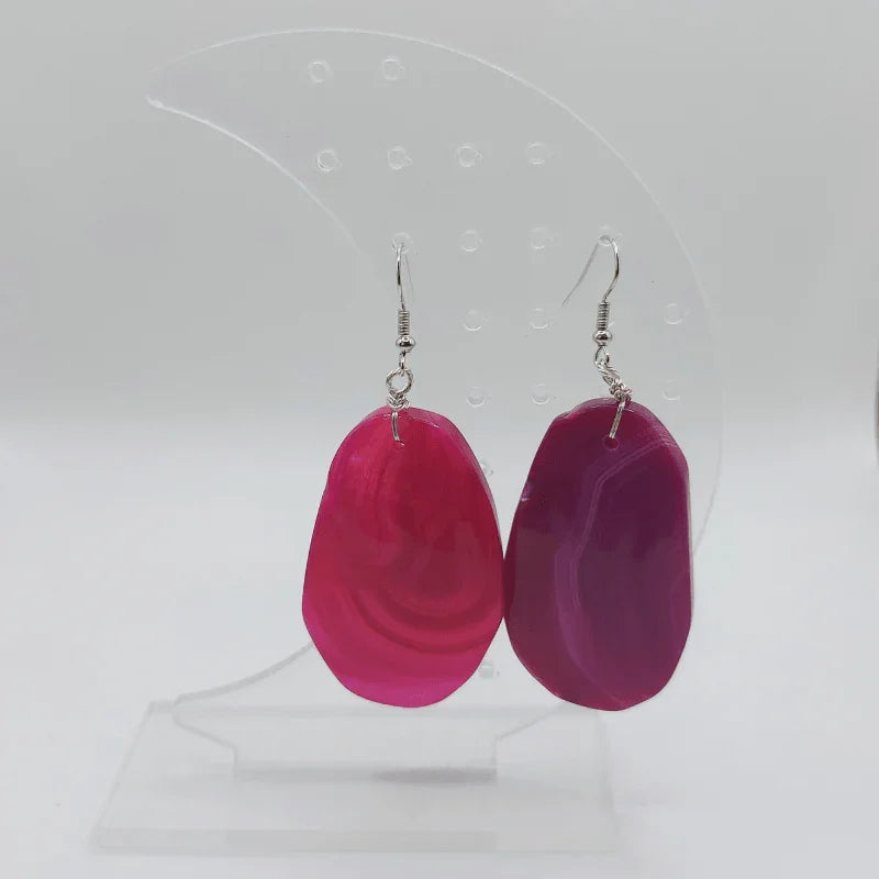 Boucles d'Oreilles Agate Rose - Pierre Brute pour Femmes - Litho Natura
