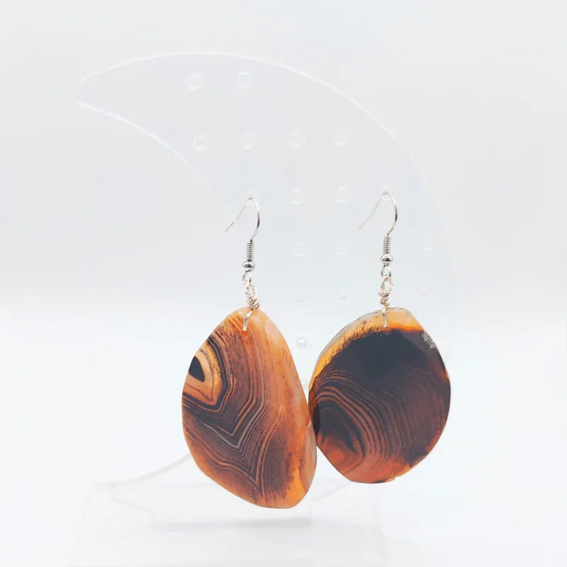 Boucles d'Oreilles Agate Marron - Pierre Brute pour Femmes - Litho Natura