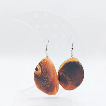 Boucles d'Oreilles Agate Marron - Pierre Brute pour Femmes - Litho Natura