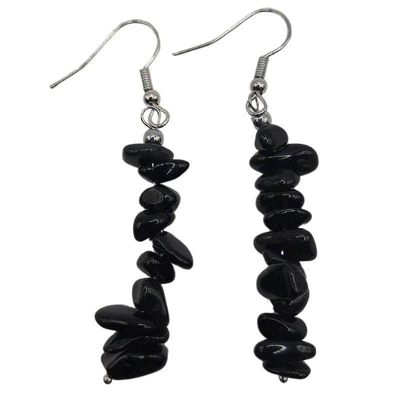 Boucles d'oreilles en pierre naturelle - Obsidienne Noire - Litho Natura