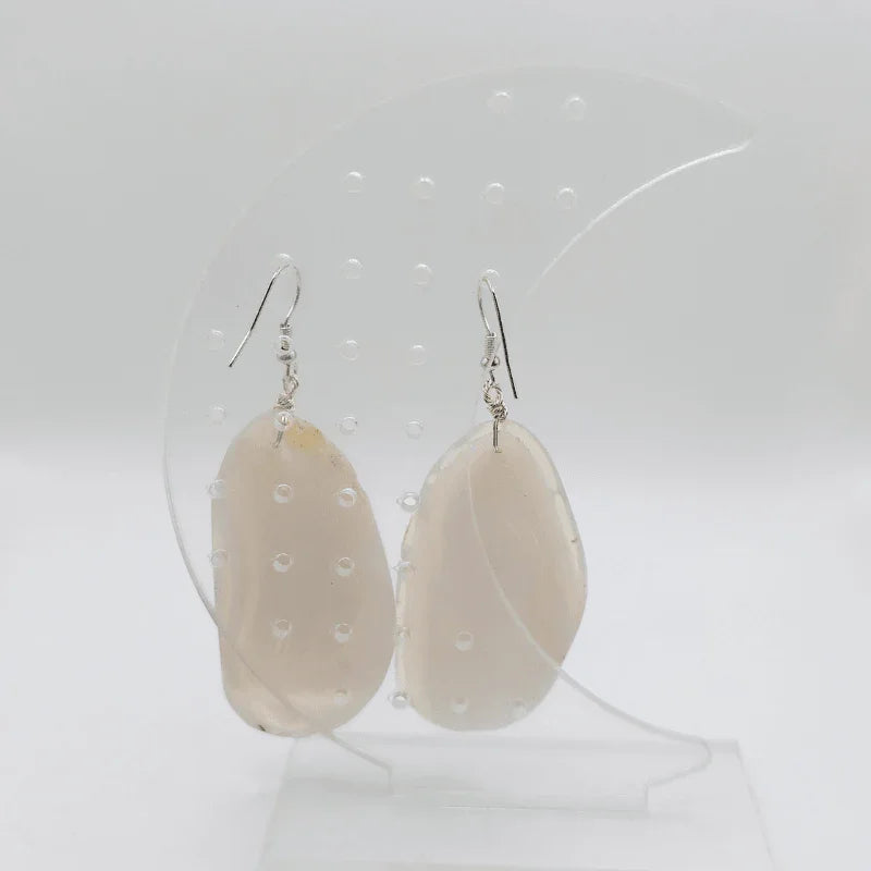 Boucles d'Oreilles en Agate Blanche- Pierre Brute pour Femmes - Litho Natura