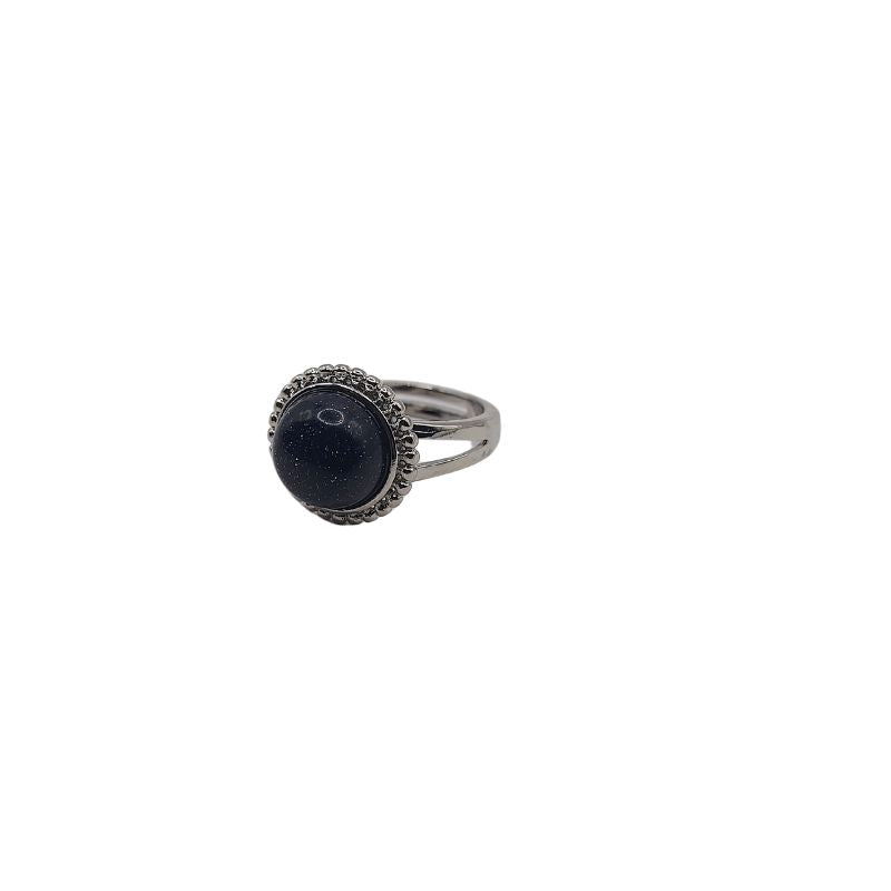 Bague Ronde Ajustable - Dorée Bleu