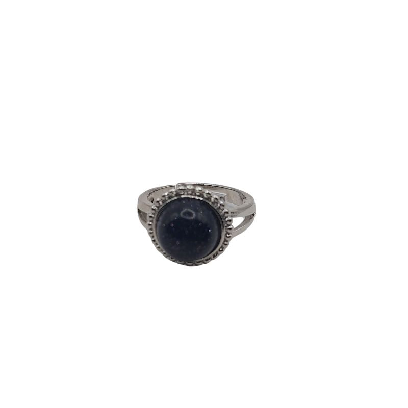 Bague Ronde Ajustable - Dorée Bleu