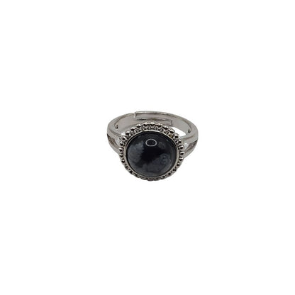 Bague Ronde Ajustable - Obsidienne Flocon de Neige