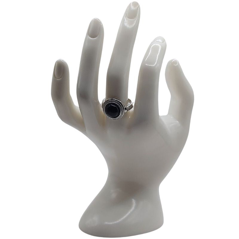 Bague Ronde Ajustable Mixte - Onyx Noire