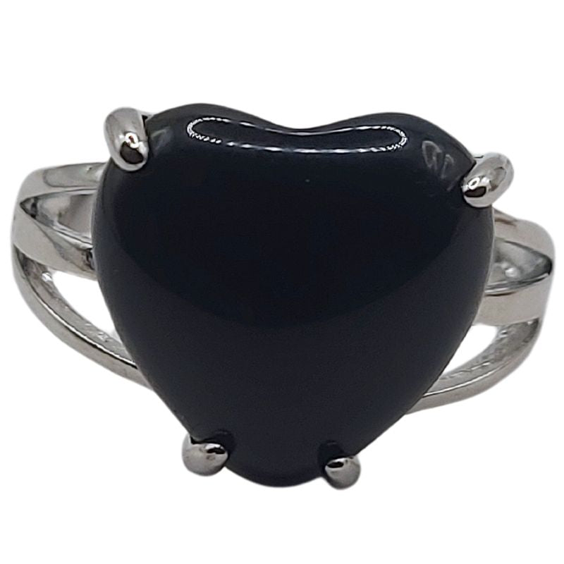 Bague en Cœur Ajustable - Obsidienne