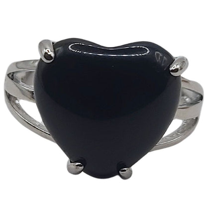 Bague en Cœur Ajustable - Obsidienne