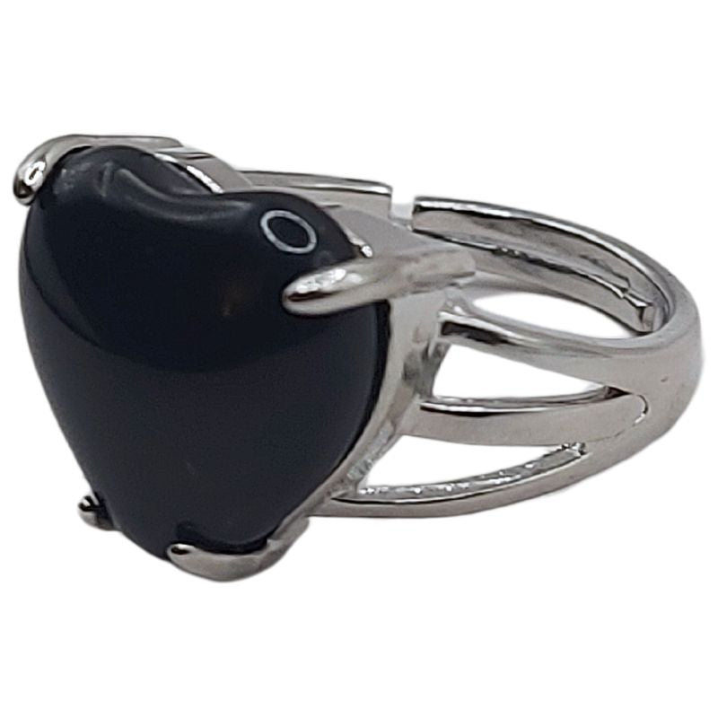 Bague en Cœur Ajustable - Obsidienne