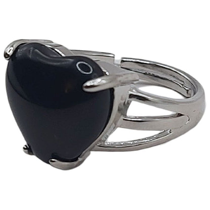 Bague en Cœur Ajustable - Obsidienne