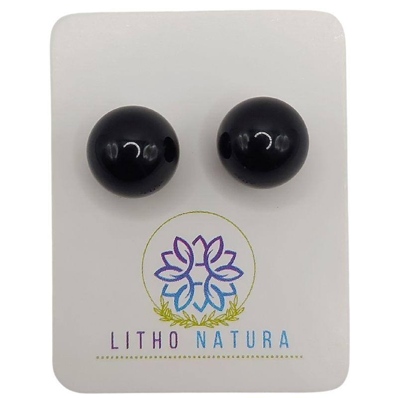 Boucles d'oreilles Rondes en Perle de pierre naturelle - Agate Noire - Litho Natura