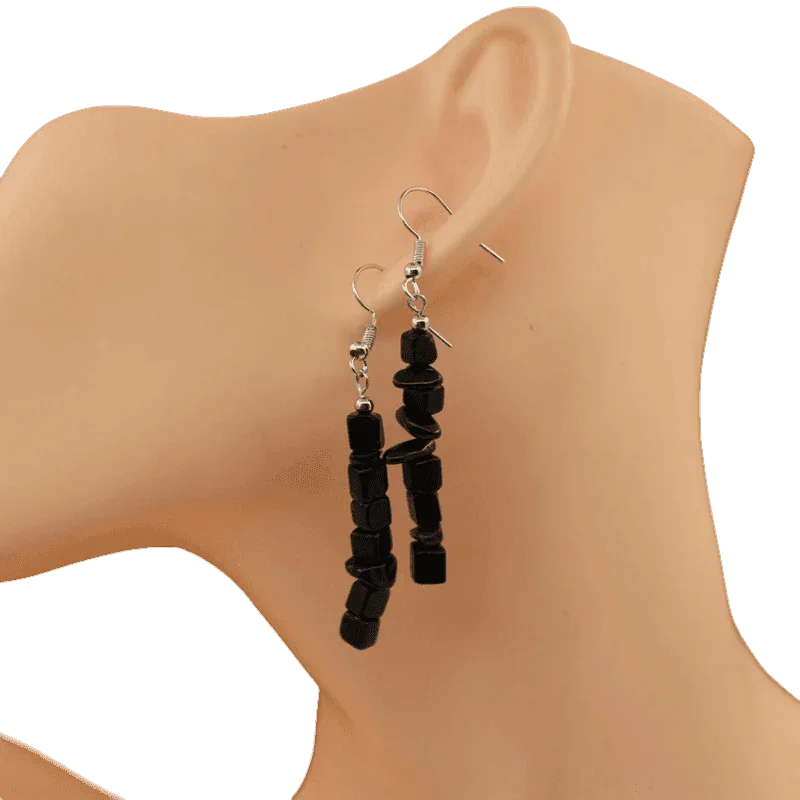 Boucles d'oreilles en pierre naturelle - Obsidienne Noire - Litho Natura