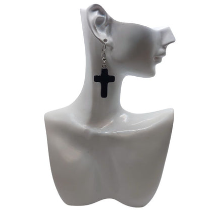 Boucles d'Oreilles en Croix - Onyx Noir Naturel