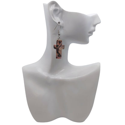 Boucles d'Oreilles en Croix - Rhodonite Naturelle