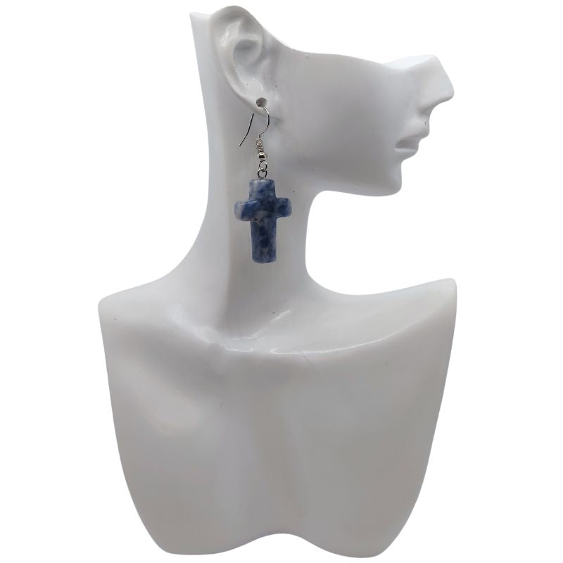Boucles d'Oreilles en Croix - Sodalite Naturelle