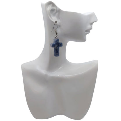 Boucles d'Oreilles en Croix - Sodalite Naturelle