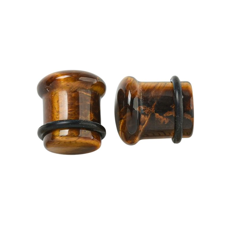 Boucles d'Oreilles Bouchon _Plug en Œil de Tigre