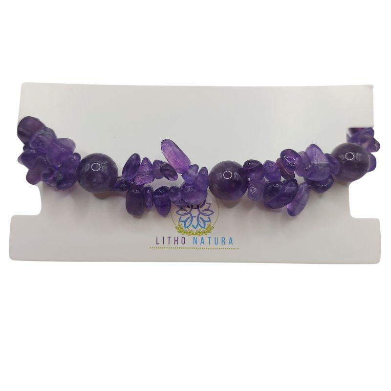 Bracelet en Pierres Irrégulières d'Améthyste - Style Tibétain - Litho Natura