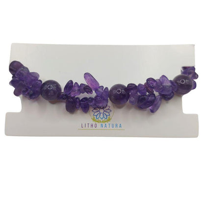 Bracelet en Pierres Irrégulières d'Améthyste - Style Tibétain - Litho Natura
