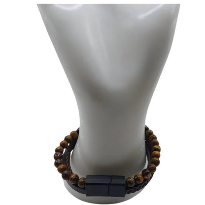 Bracelet en cuir tressé en Oeil de tigre - Litho Natura