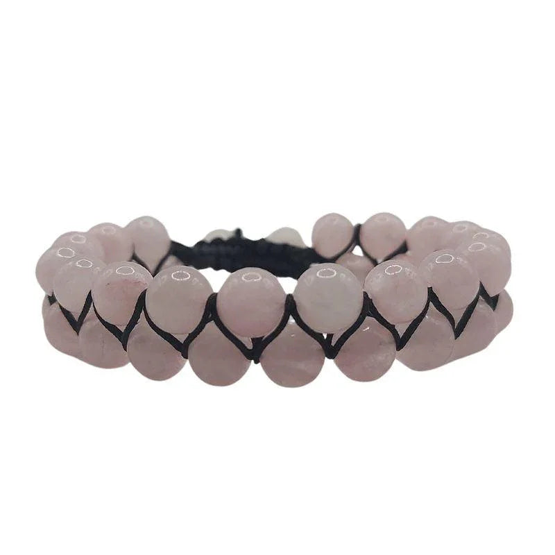 Shamballa Quartz Rose - Bracelet Double Rang Ajustable - Litho Natura