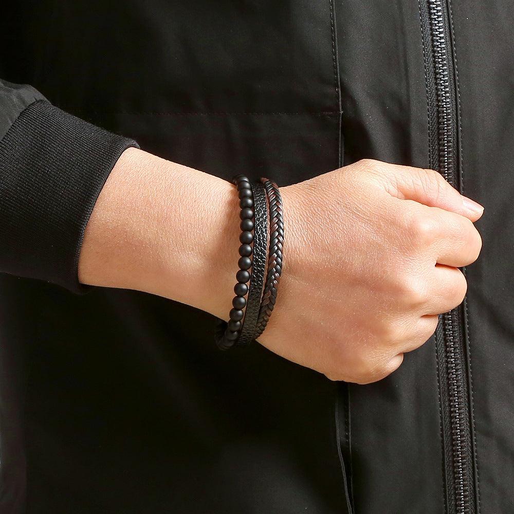 Bracelet en cuir tressé en Obsidienne - Litho Natura
