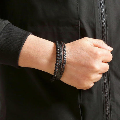Bracelet en cuir tressé en Obsidienne - Litho Natura