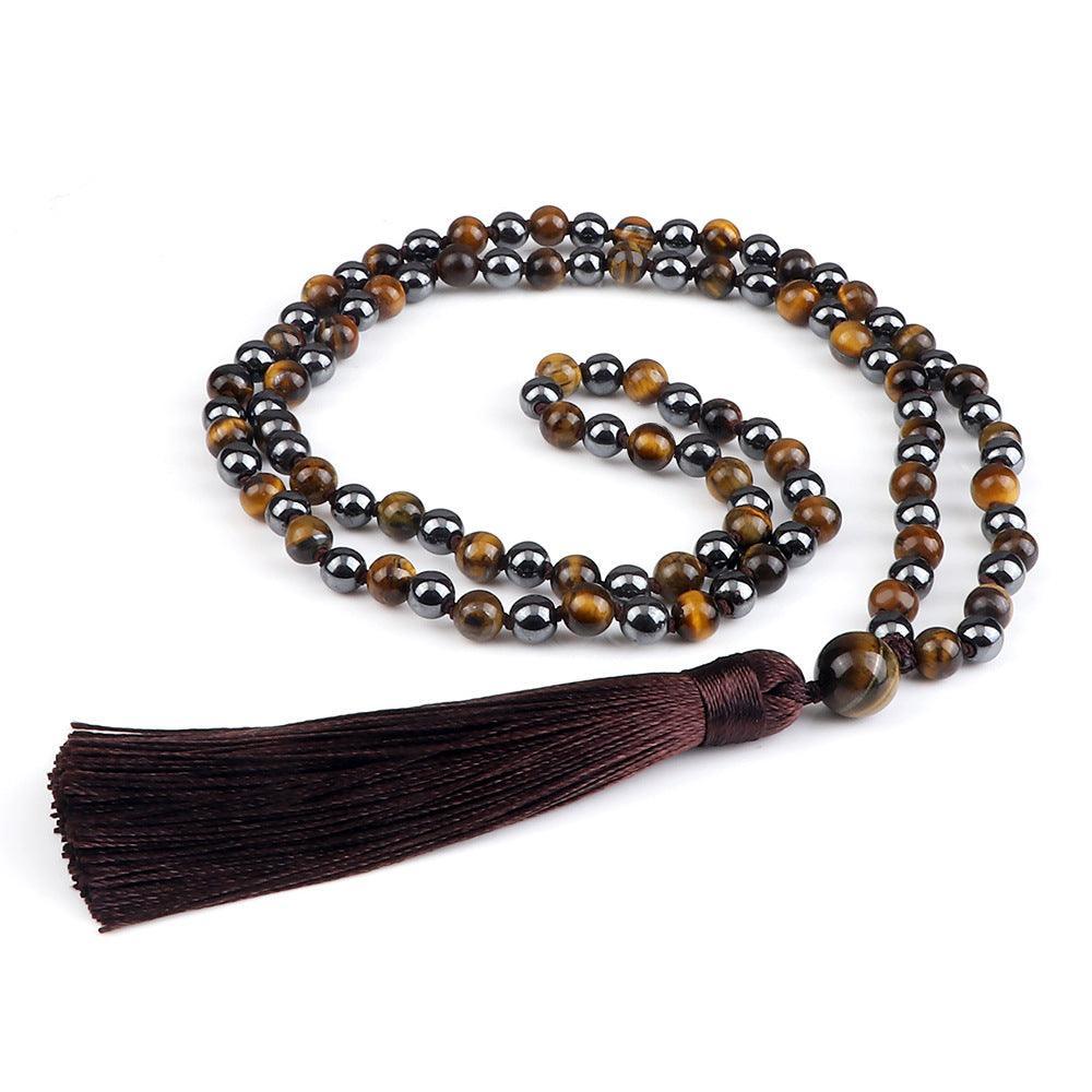Collier Mala en Hématite et Oeil de Tigre - Équilibre et Énergie - Litho Natura