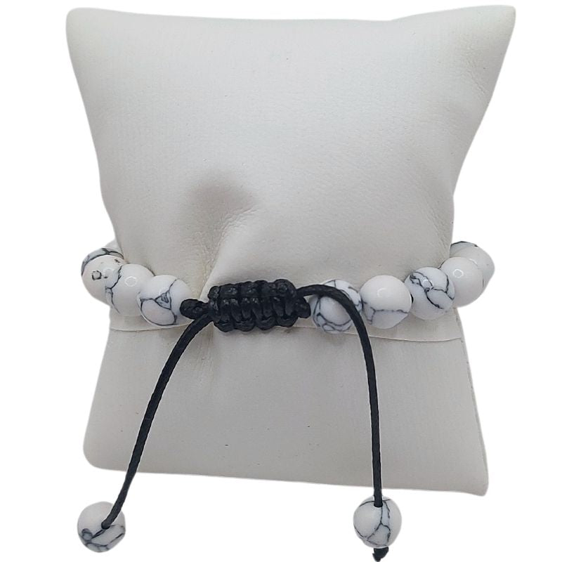 Shamballa Howlite Blanc Mixte - Bracelet Simple Rang Ajustable - Litho Natura