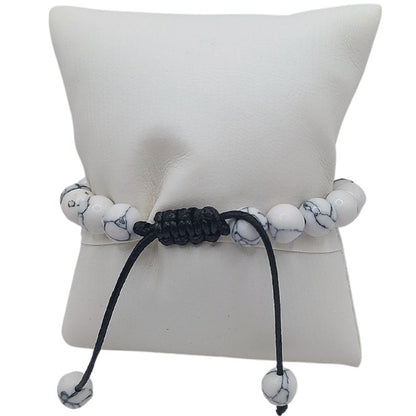 Shamballa Howlite Blanc Mixte - Bracelet Simple Rang Ajustable - Litho Natura